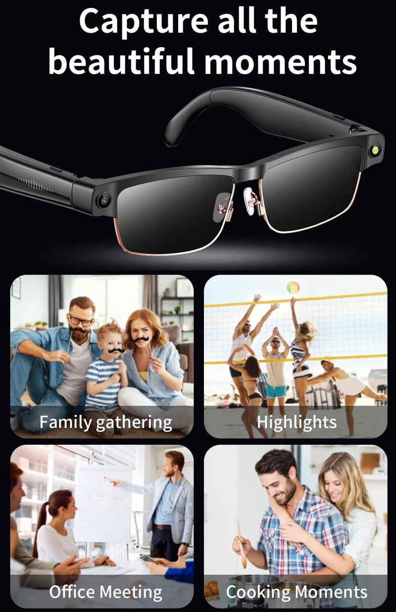 Smart Glasses Camera Recording Video Voice 4K 8MP Camera Photo AI Chat Translation Open Ear Audio Music Dual Microphone Sport Bluetooth Glasses for Men Women Clear Black