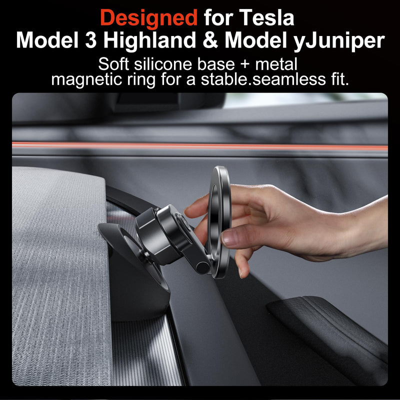 YONZEE Magnetic Phone Mount Compatible with 2025-2026 Model Y Juniper and 2024-2026 Tesla Model 3 Highland, Dashboard Ball Joint Base, Strong Magnetic Holder Ring, 360° Rotation Model Y(2025-2026)/Model 3(2024-2026)
