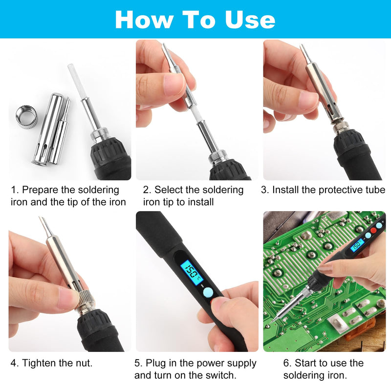 VFANDV Soldering Iron Set, 60 W Soldering Set with Adjustable Temperature Switch 200 °C - 500 °C with On/Off and 10 g Soldering Wire, 5 Soldering Tips, Soldering Iron Stand, Wired Soldering Iron for