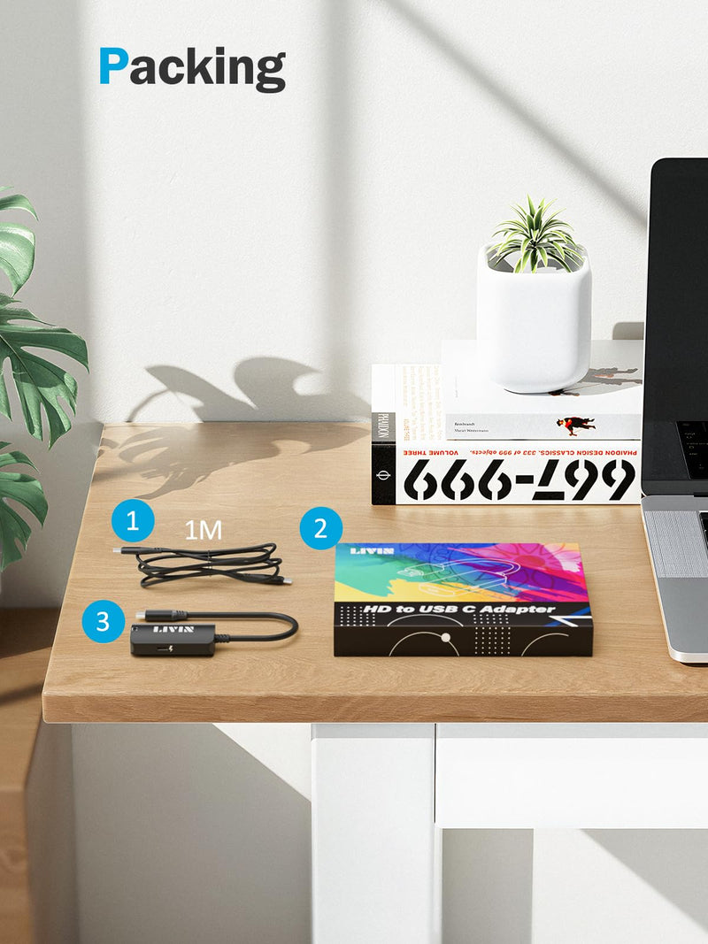 LIVIN 𝟐𝟎𝟐𝟓 𝐔𝐩𝐠𝐫𝐚𝐝𝐞 USB C to Portable Monitor、AR Glasses XREAL One、Air 2 Pro/VITURE Pro/RayNeo Air 2s/Rokid,【4K@60Hz+PD 100W】,USB C to Type C Adapter iPhone15/16、Android、PC、Switch、Steam Deck HCC-2