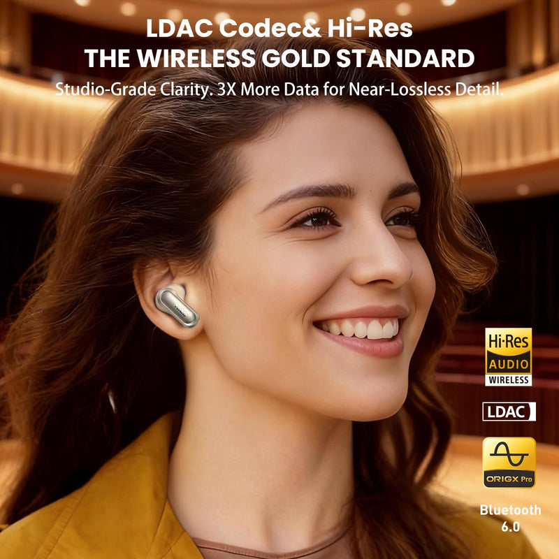 TOZO NC20 Active Noise Cancelling Wireless Earbuds LDAC Hi-Res Bluetooth | 6 Mics AI Call Ear Buds 80H Playtime, Dual Pairing, 32 EQ via App, IPX8 Waterproof, Wireless Charging Case Matte Champagne