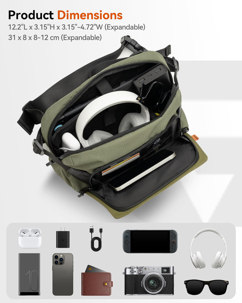 Camera Sling Bag, Everyday Shoulder Bag, Multifunction Portable Travel Bag with Tripod Holder, for Lightweight DSLR/SLR/Mirrorless Small Camera & Gaming Gear - Olive Green