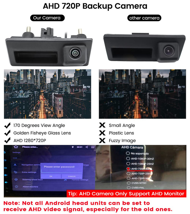 HD 720P Vehicle Backup Camera for Audi A4L A5 A3 Q3 Q5 RS6 for VW Passat Tiguan Jetta Sharan Touareg Lavida Skoda, Car Rear View Trunk Handle Camera