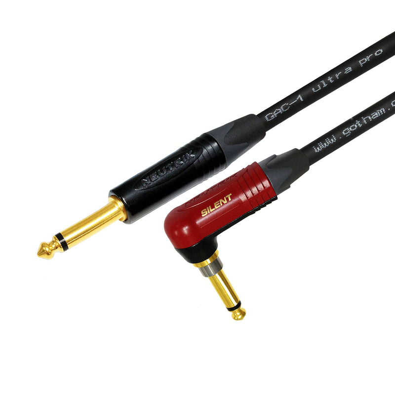 WORLDS BEST CABLES 25 Foot - Gotham GAC-1 Ultra Pro - Premium Low-Cap (21 pf/F) Guitar Bass Instrument Cable w/Neutrik Gold Straight to Angled (Silent Plug) ¼ inch (6.35mm) TS Plugs - Custom Made