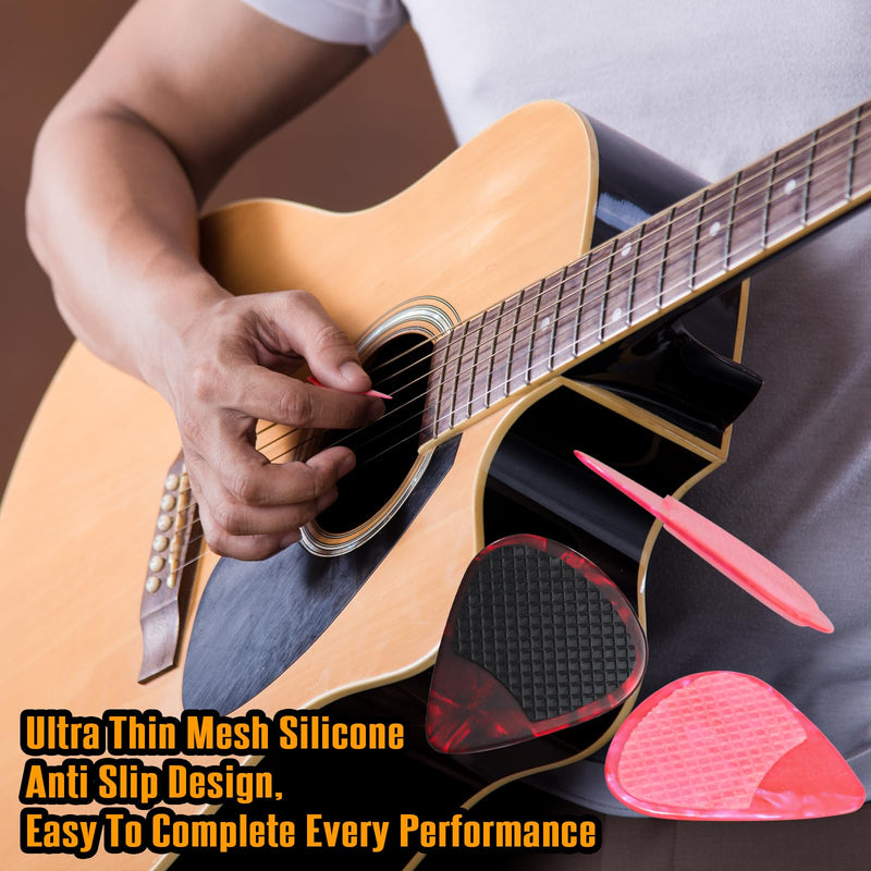 60pcs Guitar Picks Grips, Anti slip Silicone Soft Grips with 10 Guitar Picks, Two Different Thicknesses Guitar Picks, Self-Adhesive Guitar Pick Holder Black