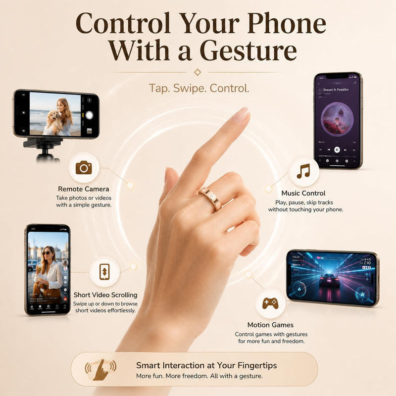 Ladies Smart Ring for Women Health Ring Heart Rate Monitor Sleep Tracker Fitness Tracker Calories Step Counter Pedometer Gesture Control Waterproof Compatible with iOS Android Phones Elegant Ring Elegant Diamond-Studded Ring-Champagne gold