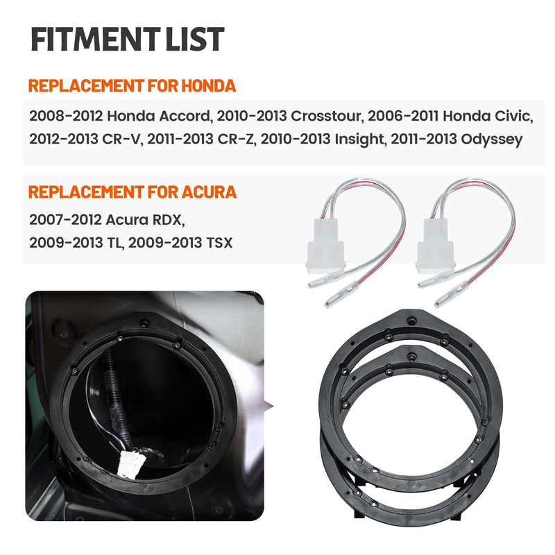 [AUSTRALIA] - Car 6.5 Inch Speaker Adapter Bracket W/Speaker Wiring Harness Kit Select for 2006-2013 Honda Civic/Accord/CR-V/Acura 2007-2013 Aftermarket Front Rear Door 6-6.75 Inch Speaker Adapter 