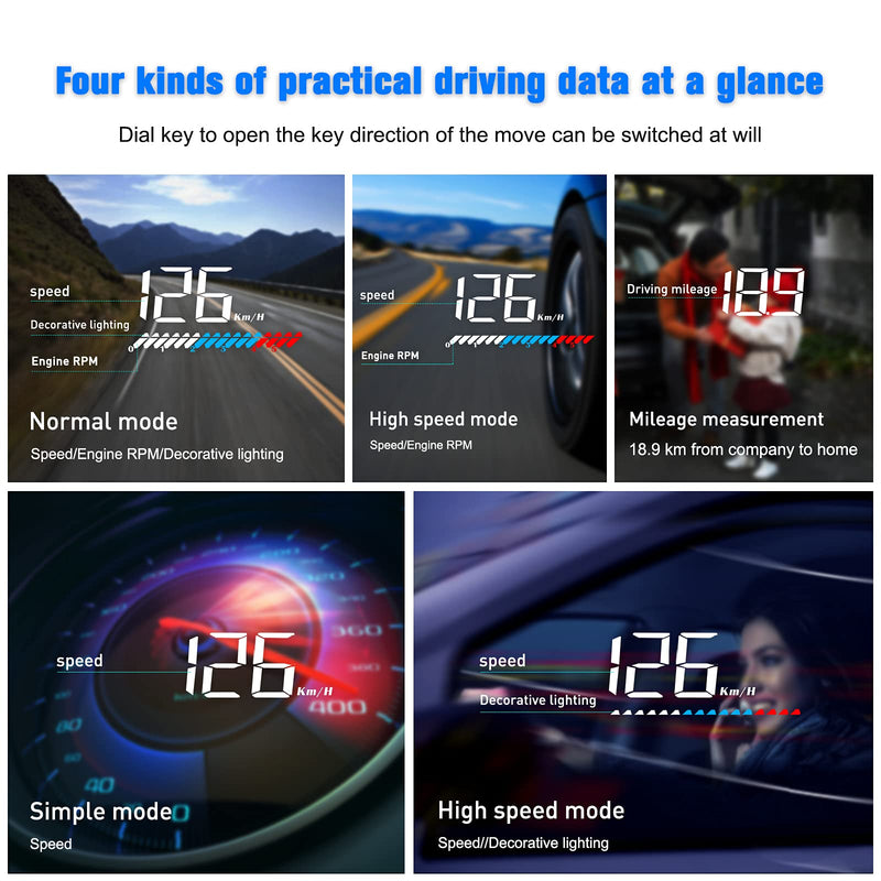 Car HUD Head Up Display M7, OBD/GPS Smart Gauge, Driving Speed, Engine RPM, Voltage, Water Temperature, Etc.., Works Great for All Cars