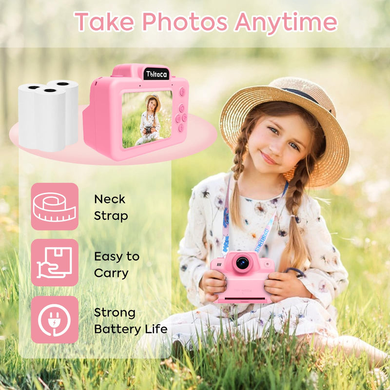[AUSTRALIA] - Kids Camera Instant Print Camera for Kids, Toddler Instant Camera for 3 4 5 6 7 8 9 10 Year Old Girls Christmas Birthday Gifts, Portable Kid Child Digital Travel Camera Toy for Girl Boy Age 3-12 Pink 