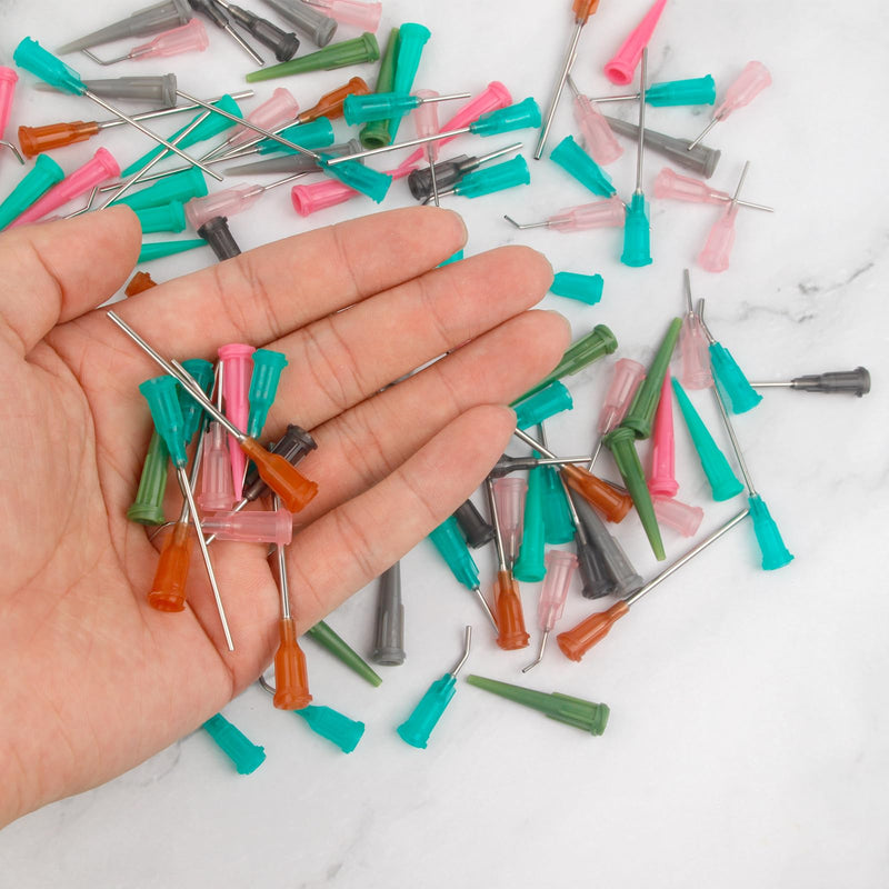 Pack of 110 Blunt Dosing Needles with 11 Different Thicknesses, Blunt Tip Syringe Needles Dosing Needle with Luer Lock, Plastic Blunt Needles, for Refilling Liquid Ink