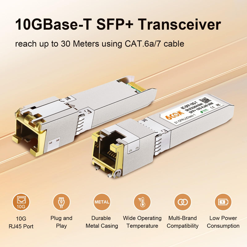 2Pack 10Gb SFP+ to RJ45 Ethernet Transceiver, 10Gbase-T Copper SFP Module | Compatible Cisco SFP-10G-T-S, Ubiquiti uacc-cm-rj45-mg, Netgear, Mikrotik s+rj10, TP-Link, CAT.6a/7, 30m/98.4ft 2 Pack 10GBase-T: 30m