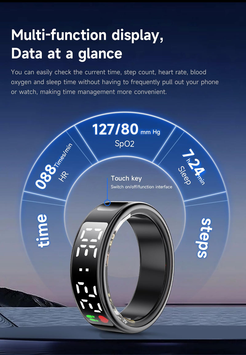 Fitness Tracker Ring, Smart Ring with Display & Charging Case, Accurate Monitoring of Pedometer, Heart & Temperature, IP68 Waterproof, 5-Day Battery Life, Black #12