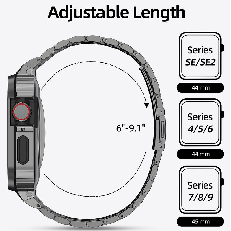 Metal Band Compatible with Apple Watch Band 44mm 45mm for Series SE/SE2 9 8 7 6 5 4,Stainless Steel iWatch Band with Bumper Case for Men,iWatch Strap with Metal Protective Cover Z-Space Gray 45mm(Series 9/8/7)