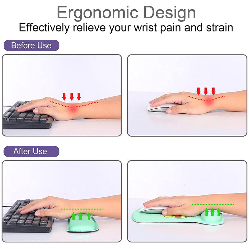 Keyboard Wrist Rest Pad and Ergonomic Mouse Pad with Wrist Support Gel Set, Non-Slip Rubber Base, Cute Mouse Pad for Easy Typing & Pain Relief, for Gaming, Computer, Office -Avocado O-Avocado