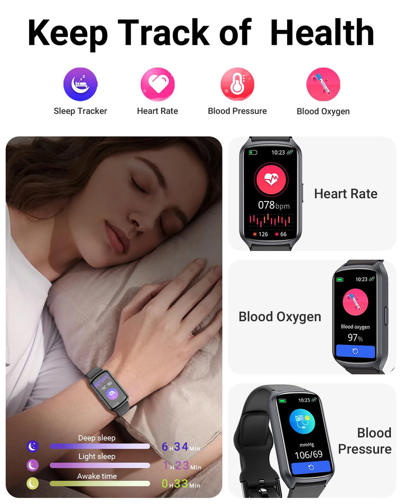 Amzhero Health Fitness Tracker with 24/7 Heart Rate, Blood Oxygen, Blood Pressure, Sleep Tracker, 5ATM Waterproof Activity Trackers with Step Tracker, Pedometer (S & L Bands Included) Spaceblack