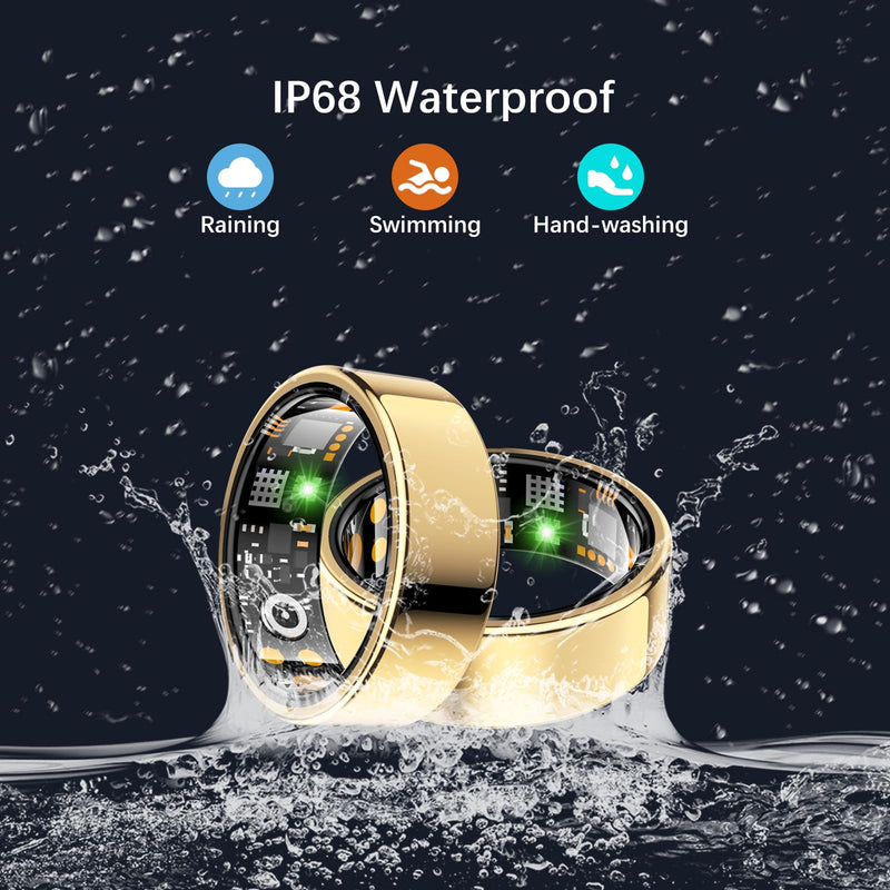 FKGZJF Smart Rings for Women Men, Fitness Ring with Heart Rate, Blood Oxygen, HRV, Stress, Sleep Tracker, Step Tracker, No Subscription Fee, lP68 Waterproof Smart Ring for iPhone & Android (Gold, 7#) Gold 7#