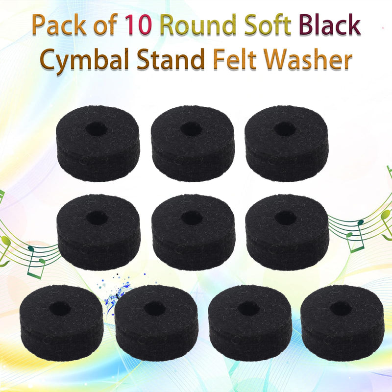 Pack of 10 Round Soft Black Cymbal Stand Felt Washer, Drum Felts Replacement, Enhance Your Drum Kit Sound and Protect Your Cymbals