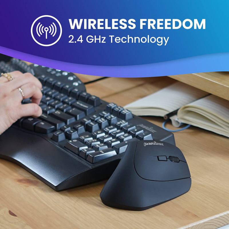 Perixx PERIMICE-715II Wireless Ergonomic Vertical Mouse - 2.4 G - 800/1200/1600 DPI - Right Handed Natural Ergonomic Vertical Design