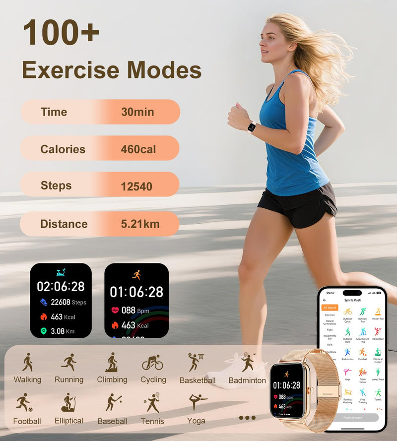 Smart Watch for Women, Answer/Make Call, 1.85'' AMOLED Ultra-Clear Screen | Fitness Tracker with Heart Rate/Sleep/SpO2 Monitor, Smartwatch for iPhone/Android, 120+ Sport Modes, Waterproof(Rose Gold)