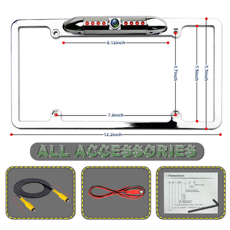 License Plate Backup Camera, JPP Front/Rear View Camera 170° Viewing Angle Universal Car Reverse Camera Waterproof 8 LED Night Vision Vehicle Reverse Camera