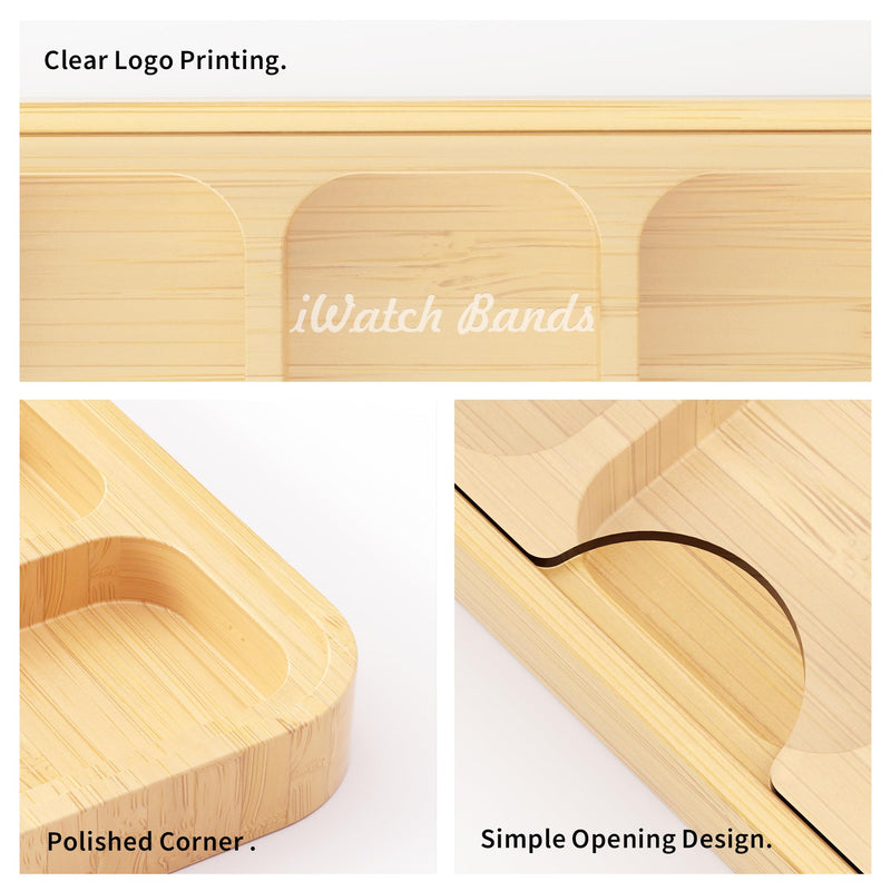 AFOOYO Wooden Watch Band Organizer - Works with All Apple Watch Bands - 9 Slots Display Watch Storage Case Tray with Acrylic Top Lid
