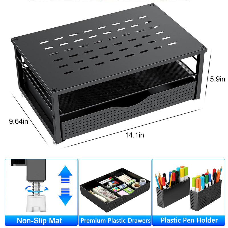 gianotter 4-Tier Paper Letter Tray and Computer Monitor Stand Riser (Black)