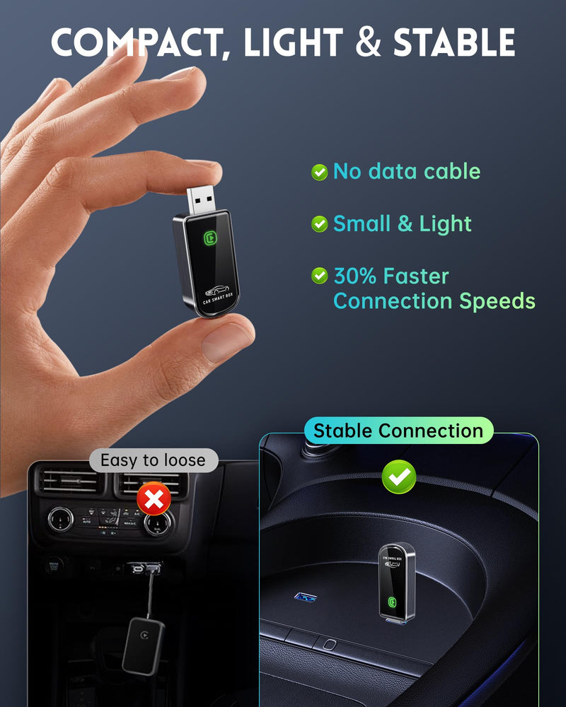 Wireless CarPlay Adapter- Mini Edition, Converts Factory Wired to Wireless CarPlay Dongle Plug & Play CarPlay Wireless Adapter for Apple iPhone iOS 10+ & Cars from 2015+(Brushed Cobalt Blue) Brushed Cobalt Blue