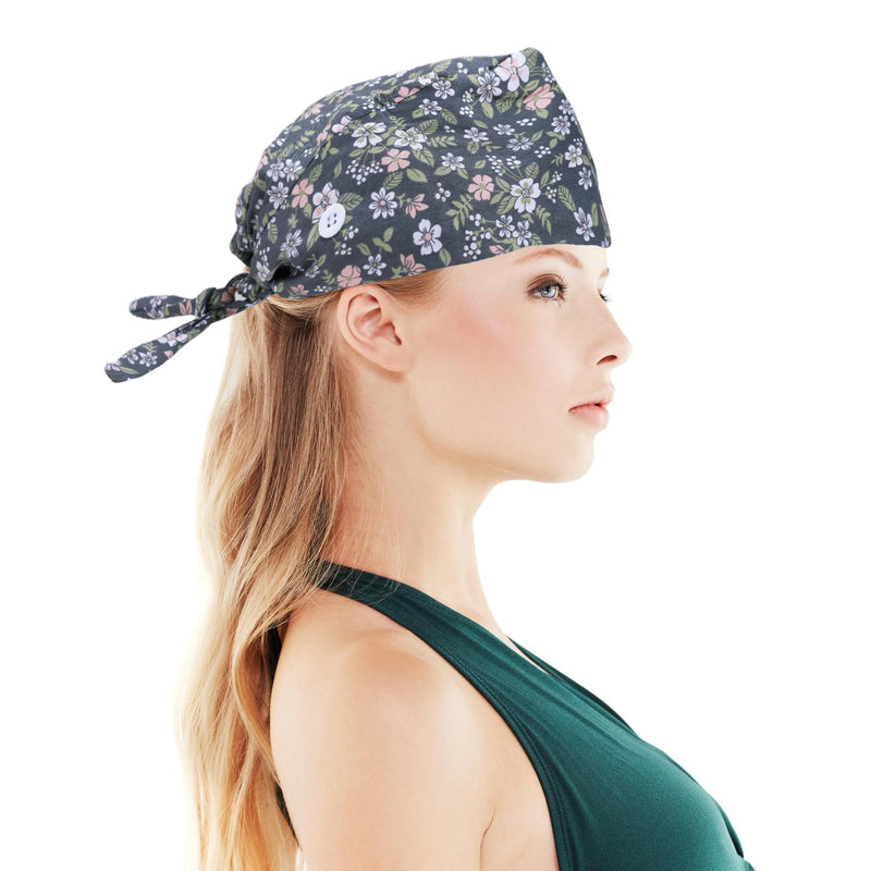 Pack of 3 Surgical Cap, Fabric Nurse Cap, Adjustable Surgical Hat, Buttons, Adjustable Work Cap with Sweatband Hoods, Bag Caps, Cotton Dust Cap, Printed Turban Hat, multicoloured