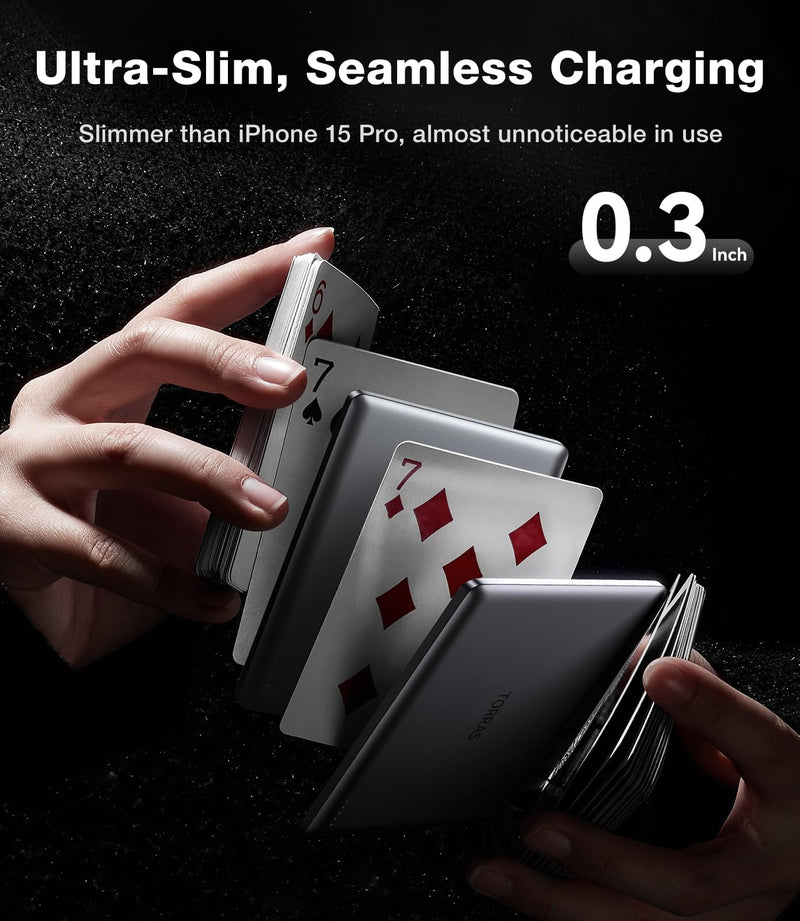 TORRAS MiniMag Power Bank, Ultra Slim 5,000mAh Wireless Portable Charger with USB-C Cable, Fast Charging Magnetic Battery Pack, Magsafe-Compatible Charger for iPhone 16/15/14/13/12, Glacier Gray