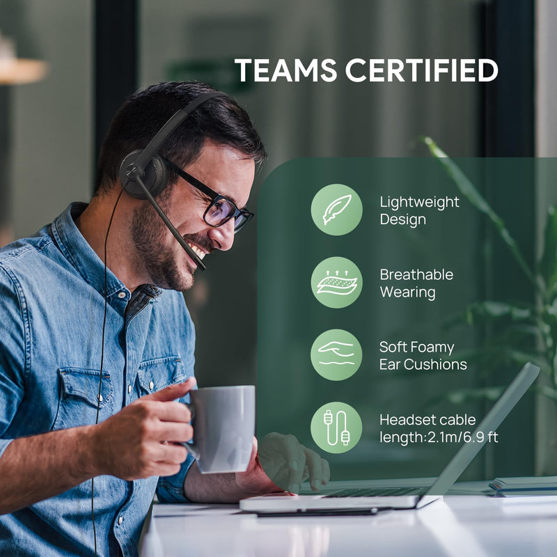 [AUSTRALIA] - Yealink UH34 Wired Headset, Single Ear USB Headphones with Noise Cancelling Mic, Teams Certified, Mono Headset for PC Laptop VoIP Phone, All Day Comfort Design, Mute Button 