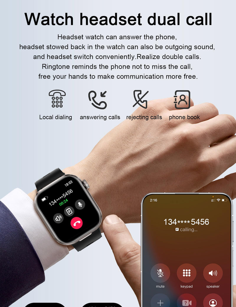 ZJX Smartwatch with Earbuds, 2.02" HD Screen Fitness Watch, Take/Dial Calls, 2-in-1 Smartwatch with TWS Headset, Waterproof Sports Fitness Tracker, Long Standby Time Black Orange