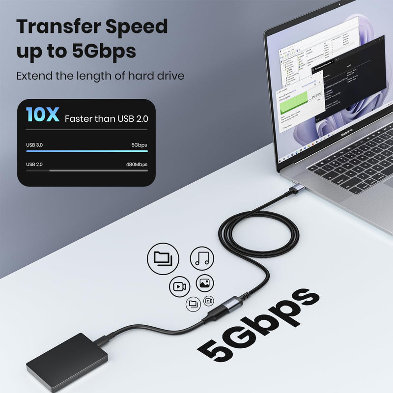 USB 3.0 Extension Cable 1 m, 5 Gbps Type A Male to Female Extension Cable Braided Compatible with USB Keyboards, Mice, Xbox, Flash Drives, Hard Drives, Printers etc.