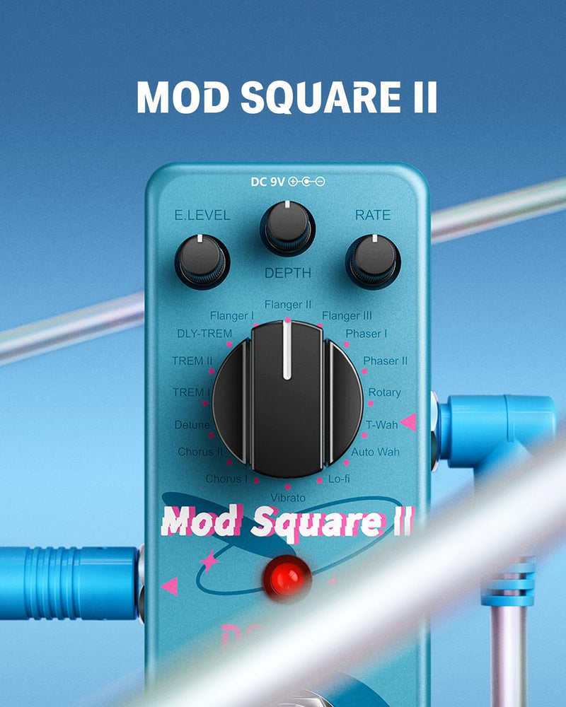 Donner Modulation Pedal - Mod Square Ⅱ for Electric Guitar Pedal Boards, 16 Effects Chorus Phaser Tremolo Flanger Rotary Vibrato Wah Lo-fi Detune 16 Modulation Modes, True Bypass Green Mod