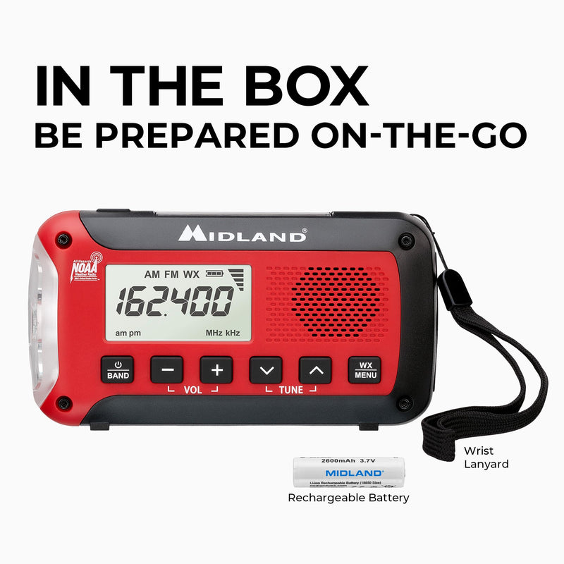 Midland ER50 Emergency Radio with Weather Alert and Flashlight - Hand Crank or Solar Power NOAA Weather Radio for Home or Travel with AM/FM Tuner