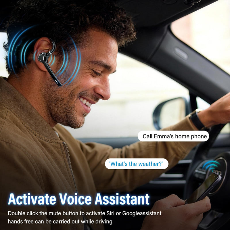 Bluetooth Headset, Single-Ear ENC Mic, Mute Button, 90H, Midnight Black | APTX HD Audio, Dual Device Connectivity, Lightweight All-Day Comfort, Noise Cancelling Mic, Ideal for Truckers & Office