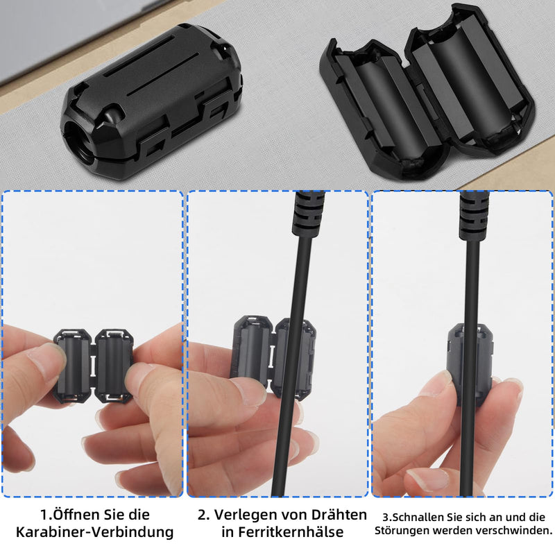 [AUSTRALIA] - 9pcs Ferrite Core for Cable, RFI EMI Folding Ferrite Core for USB Noise Reducer for 3mm/5mm/7mm/9mm/13mm Diameter Cables (Black) 