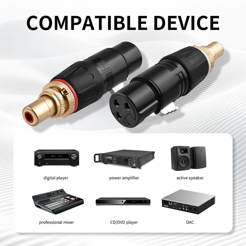 24K Gold Plated XLR to RCA Adapter (4-Count) - XLR Female to RCA Female Hi-Fi Audio Converter, Zinc Alloy Shielded for Audiophiles, Home Studio & Pro Audio Setup 4 Count