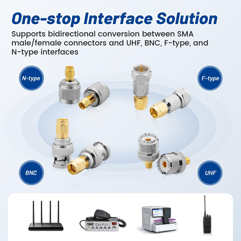 [AUSTRALIA] - Anina 16pcs RF Coaxial Adapter Kit UHF/BNC/N/F to SMA Male/Female Connectors for Ham Radio, Antenna, CCTV, WiFi, GPS, Test Equipment 