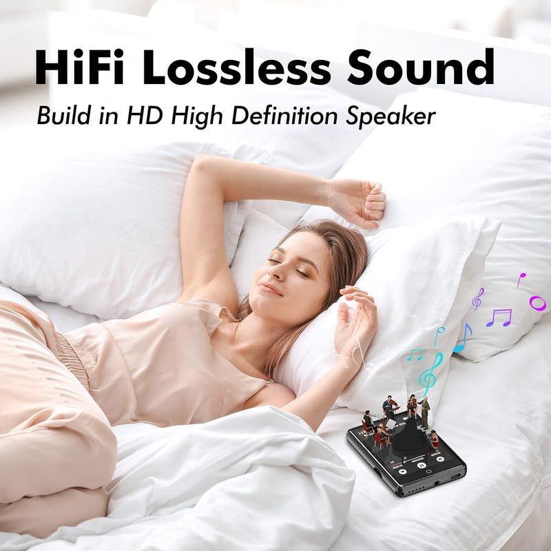 64GB MP3 Player with Bluetooth 5.3, Portable Music Player 2.4" Full Touchscreen with Speaker, FM Radio, Voice Recorder, E-Book (Earphones Included)