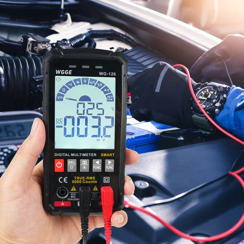 [AUSTRALIA] - WGGE Digital Multimeter Voltmeter Smart Electrical Tester Measures Voltage Current Resistance Continuity Duty-Cycle Capacitance Temperature Frequency Auto Ranging 6000 Counts TRMS 
