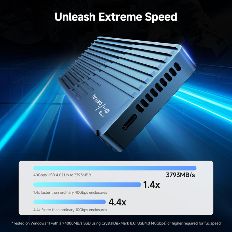 fanxiang 40Gbps M.2 NVMe SSD Enclosure with Cooling Fan, Compatible with USB4/3.2/3.1/3.0, Thunderbolt 3/4, USB Adapter/Reader, Supports M Key and Size 2230/2242/2260/2280 SSDs, MP400