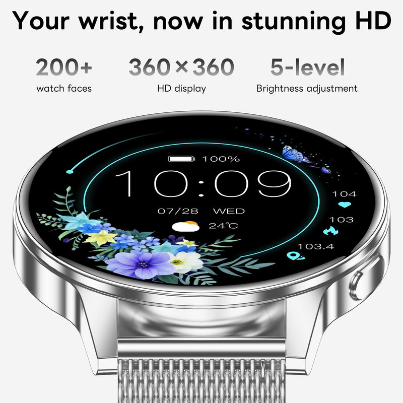 Smart Watch for Women, 1.27" HD Touchscreen Smartwatch with Bluetooth Call & Text Notification, 130+ Sport Modes, IP68 Waterproof Fitness Tracker with Heart Rate/Sleep Monitor, 3 Bands Silver-1