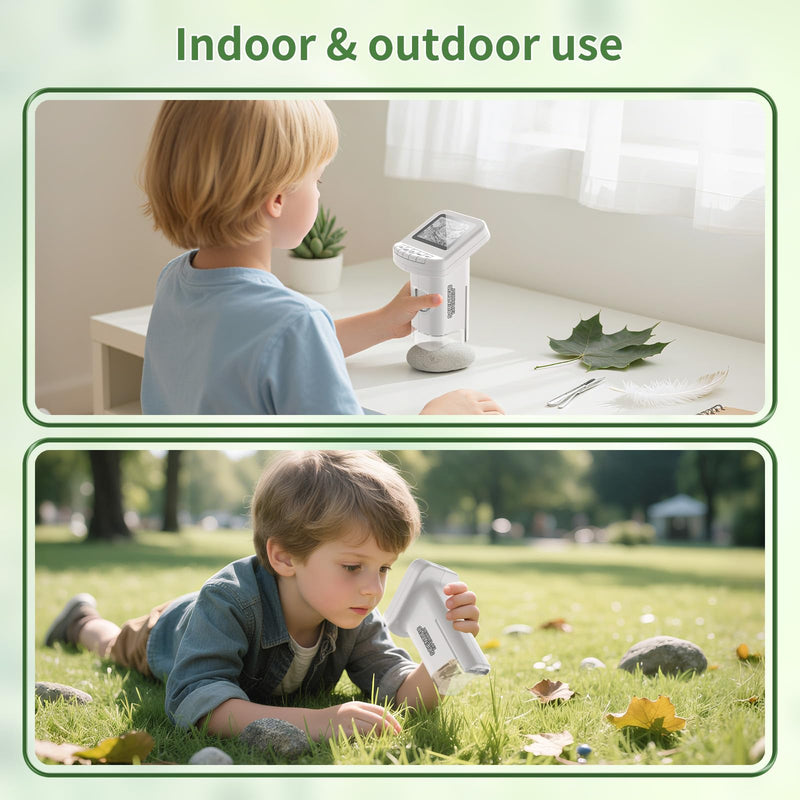 [AUSTRALIA] - 1200X Handheld Portable Microscope for Kids Digital Scope 2.0" Screen Rechargeable STEM Toy Slide Kit Pocket Science Gift for Children Ages 6-12 Students (White) White 