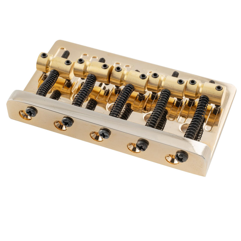 [AUSTRALIA] - Musiclily Pro 17mm Heavy Duty 5-String Bass Bridge Dual Load with Brass Saddles Steel Plate for Fender Precision/Jazz Bass, Gold 