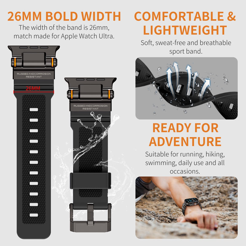 Rubber Band Compatible with Apple Watch Band 49/46/45/44/42mm, Orange/Black and Black/Black