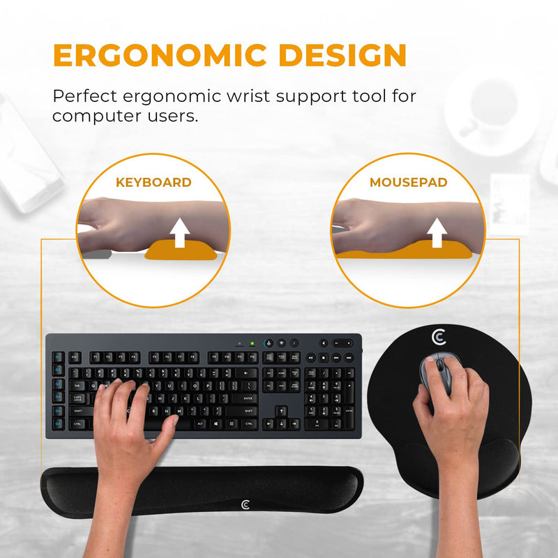 Wrist Rests for Keyboard and Mouse Pad Set - Memory Foam Cushion, Black - Ergonomic Wrists Hand Arm Rest Support for Laptop Computer Desk and Gaming - Carpal Tunnel Syndrome Relief Original