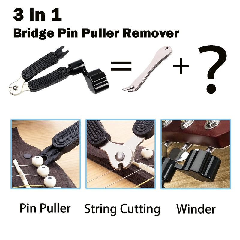 14Pcs Acoustic Guitar Bridge Pins String Pegs Guitar Saddle Nut With 3-In-1 Pin Puller Remover Guitar String Winder And Cutter Guitar Parts Accessories Replacement Tools Kits（white+black） C:14pcs+3-in-1 Pin Puller