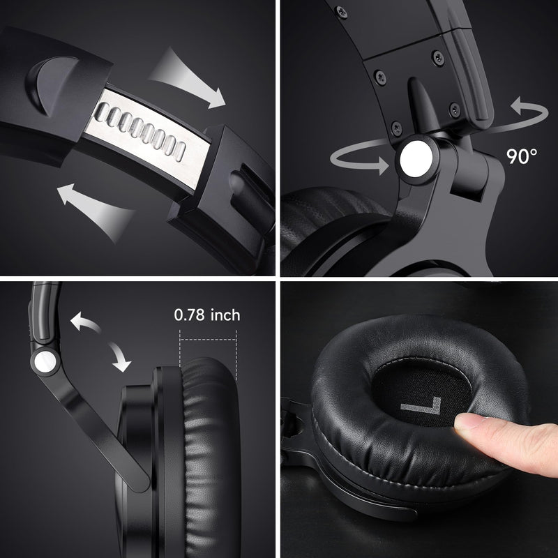 OneOdio Pro C Wired & Wireless Over-Ear Headphones, 110H, 50mm Drivers | Wired 3.5mm and wireless Bluetooth modes with 110H playtime, 50mm drivers and HD mic for PC, podcast and studio work Black