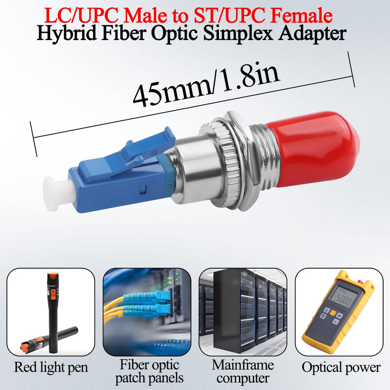 QIANRENON LC to ST Hybrid Fiber Simplex Adapter Coupler SM 9/125μm LC/UPC Male to ST/UPC Female Fiber Optic Interface Connector for Patch Cord Pigtail Optical Power Meter Red Light Pen FTTH