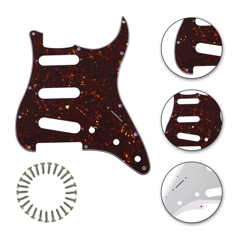SSS 11 Hole Strat Pickguard ST Pick Guard Scratch Plate for Fender USA/Mexican Standard Stratocaster Modern Style Electric Guitar,Brown Tortoise Shell SSS aluminum foil Brown Tortoise Shell